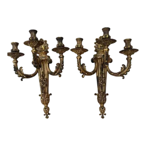 Pair of Early 20th Century French Bronze 3-Arm Sconces