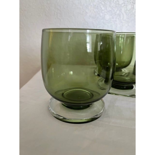 Glass Vintage Mid-Century Modern Olive Green Lowball & Shot Glasses-A Set For Sale - Image 7 of 8