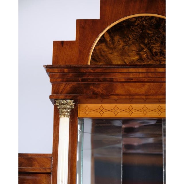 Antique Empire Secretary Desk in Hand-Polished Mahogany with Marquetry, 1840s For Sale - Image 3 of 12