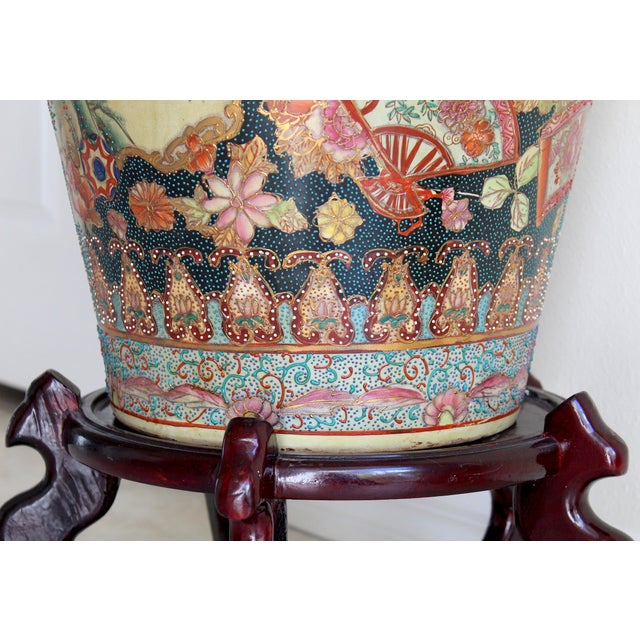 Monumental 50.5" Chinese Export Royal Satsuma-Style Palace Floor Vase With Wooden Stand For Sale - Image 11 of 18