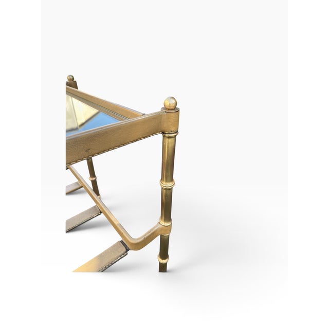 Brown Stitched Leather Cocktail Table by Jacques Adnet, 1950s For Sale - Image 8 of 14