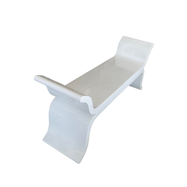 Regency Style White Lacquered Over Wood Scrolled Curved Bench Restored 90's For Sale In Miami - Image 6 of 7