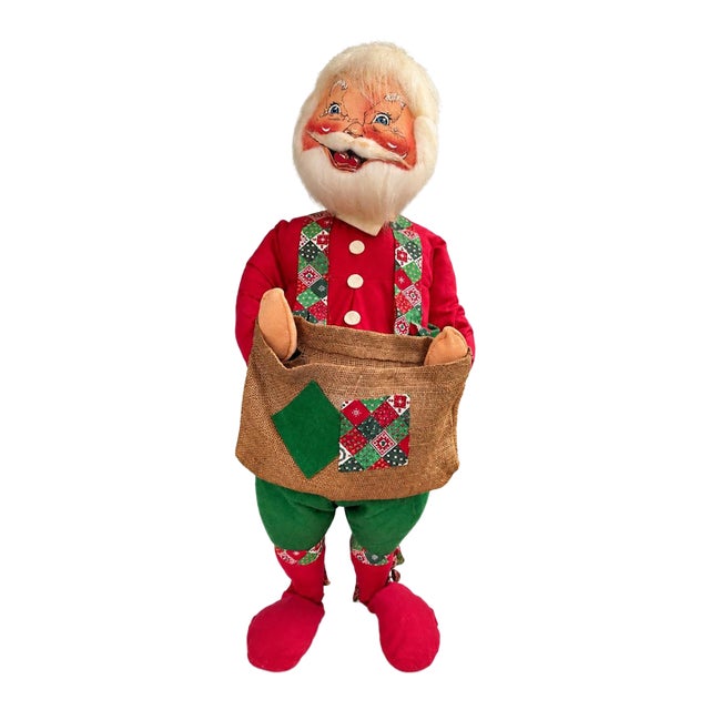 Late 20th Century Large Annalee Santa Claus Figure With Burlap Sack, 28” For Sale