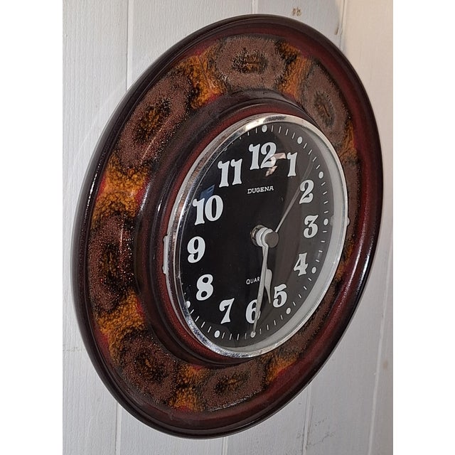 Vintage Round Wall Clock with Glazed Ceramic Case from Dugena, 1970s For Sale - Image 3 of 5