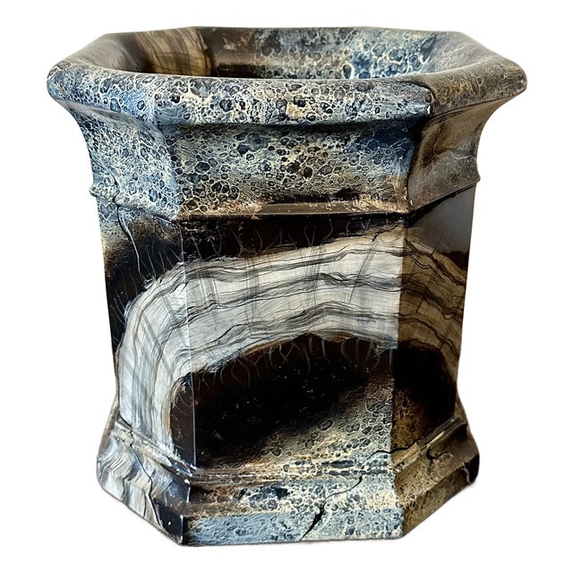 Maitland-Smith Faux Marble Lacquered Wastebasket For Sale