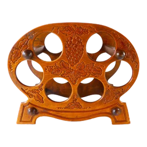 Vintage Mid Century Wood Pressed Grapes Design 6 Bottle Wine Rack