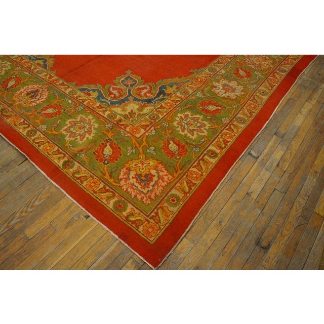 Ultra-Classic Medallion With Yellow Accents in a Open Red Field Antique Indian Amritsar Rug For Sale - Image 9 of 11