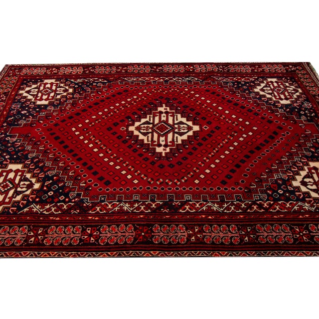 Mid 20th Century Vintage Persian Shiraz Handmade Red Tribal Wool Rug For Sale - Image 5 of 9