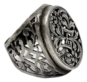 1970s 925 Sterling Scrollwork Tang Grass Pattern Victorian Statement Ring Size 10
