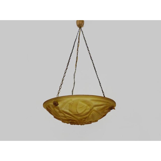 Art Deco Single-Light Pendant Lamp with Glass Bowl from Verrerie d'Art Degué, 1930s For Sale - Image 11 of 11
