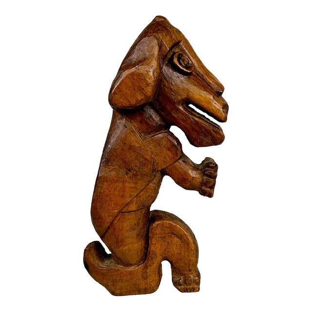 Antique Primitive Carved Wood Dog Monkey Sculpture For Sale