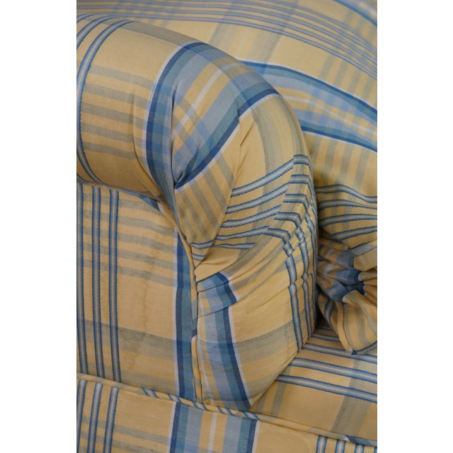Vintage Swaim Yellow & Blue Plaid Down Filled Library Club Skirted Arm Chair For Sale - Image 17 of 18