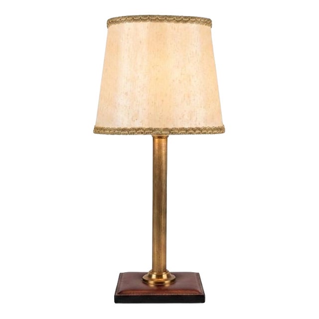 Brass Table Lamp with Leather Base in the style of Jacques Adnet, 1960s For Sale