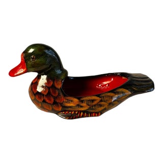 Mid 20th Century Folk Art Style Painted Duck Dish For Sale