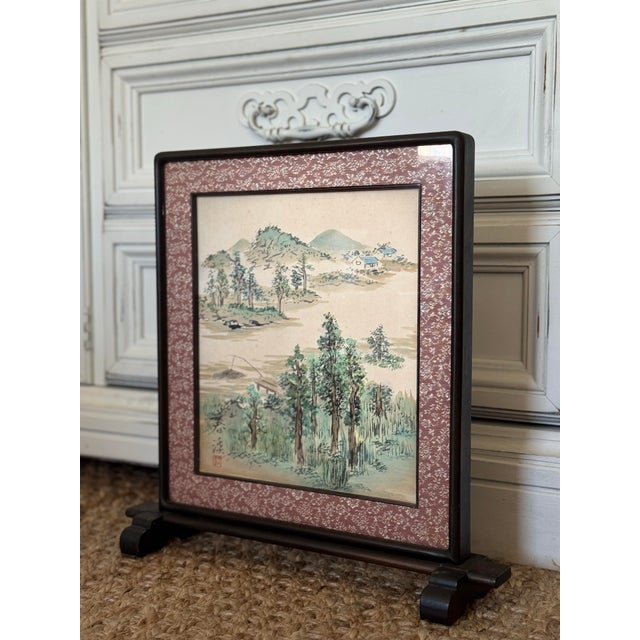 1960s Asian Hand-Painted Landscape Tabletop Screen | Traditional Oriental Desk Decor For Sale - Image 11 of 11