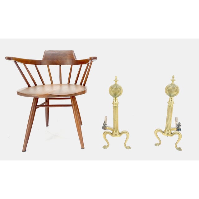 Metal Pair of Antique Solid Brass Ball Top Claw Feet Fireplace 22" Tall End Irons MINT For Sale - Image 7 of 9