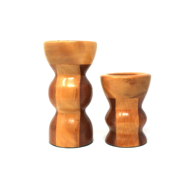 Vintage Mid Century Handmade Wooden Candle Holders - a Set For Sale - Image 10 of 10