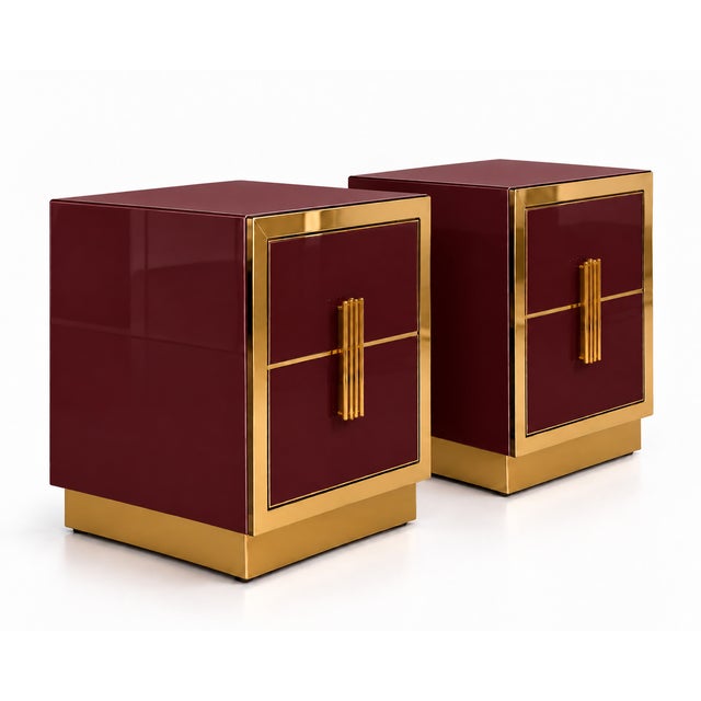 Burgundy Glass Bedside Cabinets with Brass Handles from Justfurnituress SRL, Set of 2 For Sale - Image 6 of 11