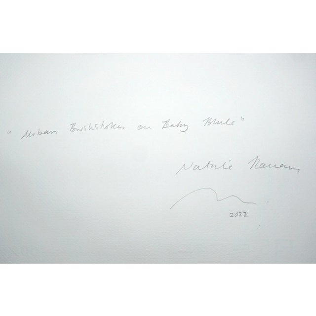 2022 "Urban Brushstrokes on Baby Blue" Acrylic Diptych Painting on Watercolor Paper by Natalia Roman - Set of 2 For Sale - Image 9 of 11