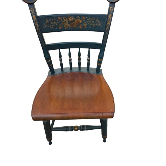 Pair of Vintage Hitchcock Plank Bottom Dining Side Chairs Paint Decorated For Sale - Image 12 of 14