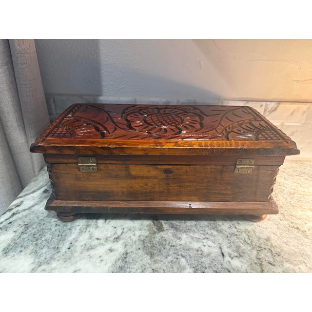 Vintage Hand Carved Wooden Box For Sale In Austin - Image 6 of 7