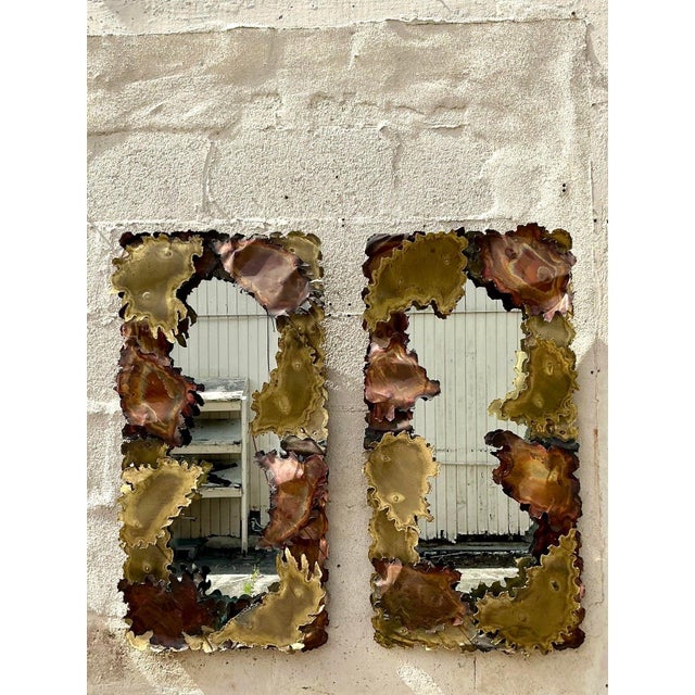 Vintage Mid-Century Modern Brutalist Torch Cut Abstract Mirror After Tom Greene For Sale - Image 9 of 10