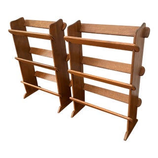 Mid-Century Arts & Crafts Three-Tier Wood Book Trough Stands, a Pair For Sale