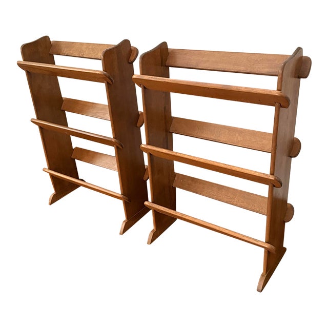 Mid-Century Arts & Crafts Three-Tier Wood Book Trough Stands, a Pair For Sale