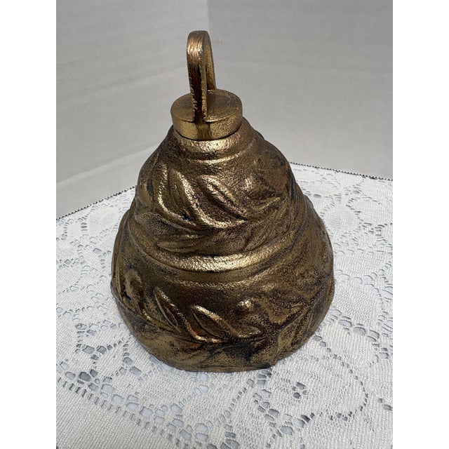 Large Textured Metal Brass Bell For Sale - Image 4 of 5