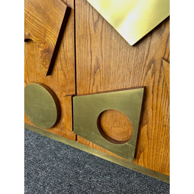 Mid-Century Modern Contemporary Geometrical Wood and Brass Sideboard, Italy For Sale - Image 3 of 12