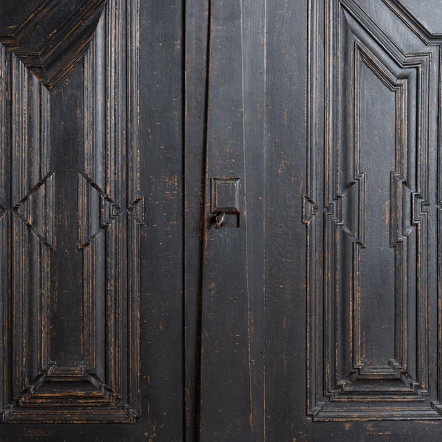 19th Century Danish Baroque Oak Large Black Painted Armoire For Sale - Image 11 of 18