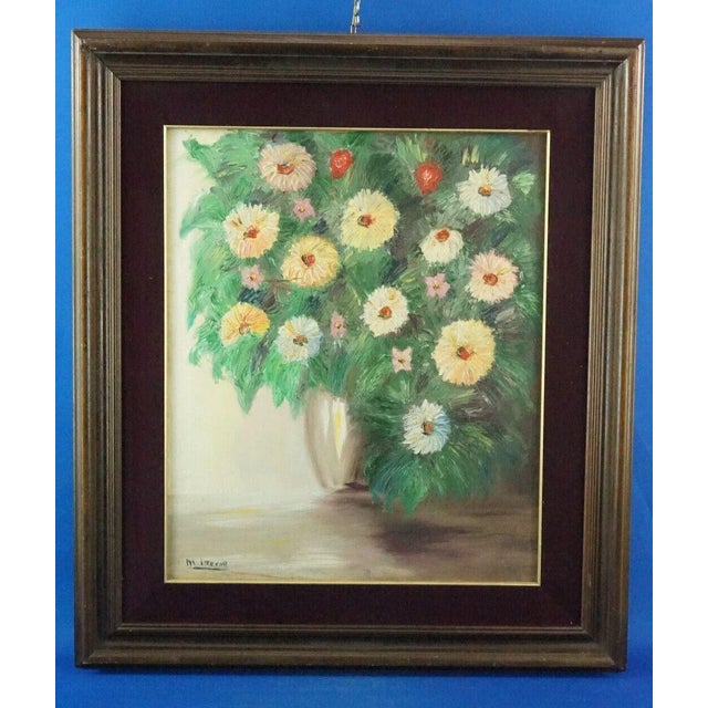 Beautiful impressionist oil painting on textured canvas, depicting a still life, specifically a vase with flowers, in an...