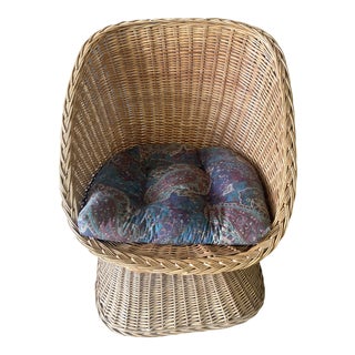 1980s Vintage Rattan Wicker Lounge Chair For Sale
