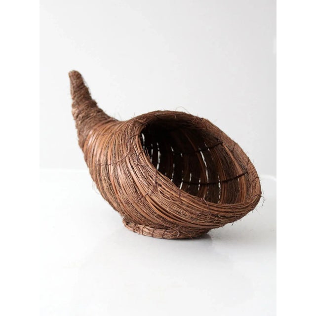Farmhouse Vintage Woven Cornucopia Basket For Sale - Image 3 of 13
