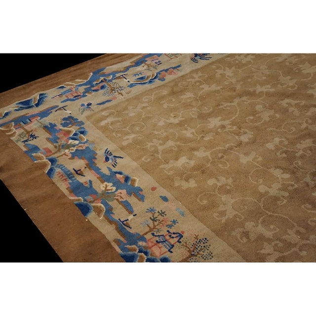 1920s 1920s Beige Floral Classic Antique Chinese Peking Carpet 8'x9'10" Woven Wool Rug For Sale - Image 5 of 8