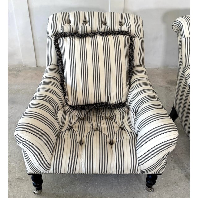 Early 21st Century (2) Ralph Lauren Mayfair Tufted Chairs in Ebony and Ivory Silk For Sale - Image 5 of 14