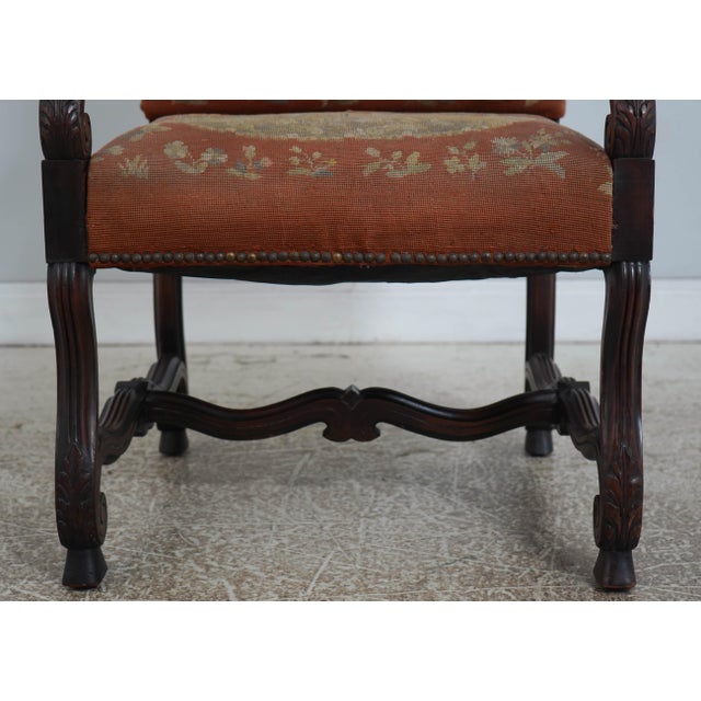 Pair of Antique Louis XVI Fauteuils Needlepoint Open Arm Chairs For Sale - Image 11 of 18