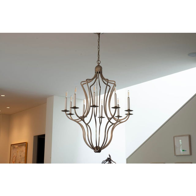 2020s Paul Ferrante Custom Antiqued Silver Leaf 10 Bulb Hand Forged Candelabra For Sale - Image 5 of 9