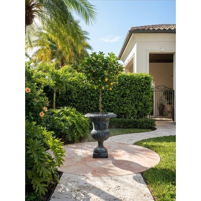 Classic Neoclassical Cast Iron Garden Urn With Distressed Bronze Finish For Sale - Image 11 of 12