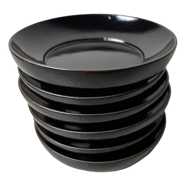 Japanese Meiji Era Utsuwa Plates in Lacquered Wood, 1890s, Set of 6 For Sale