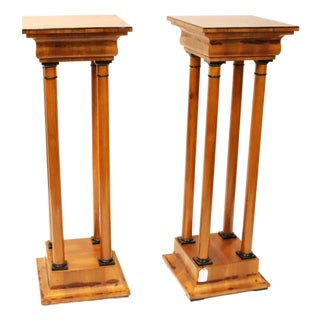 Pair Biedermeier Style Walnut Column Pedestales For Sale