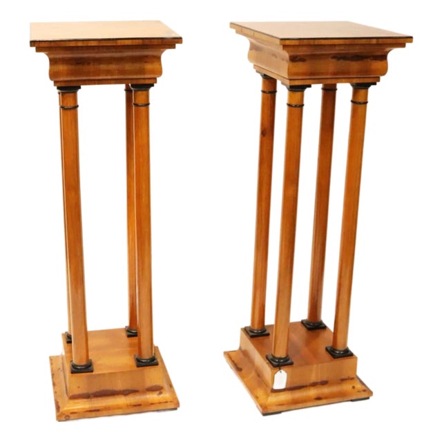 Pair Biedermeier Style Walnut Column Pedestales For Sale