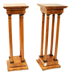 Pair Biedermeier Style Walnut Column Pedestales
