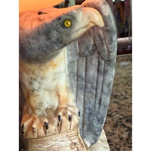 Antique Italian Carved Alabaster Eagle Table Lamp With Illuminated Globe Shade For Sale - Image 4 of 5