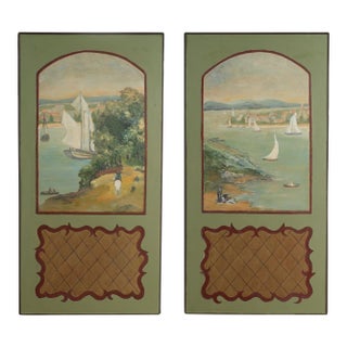 Pair of Italian Painted Panels With Sailboats For Sale
