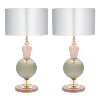 Pink and Gray Murano Glass Lamps For Sale