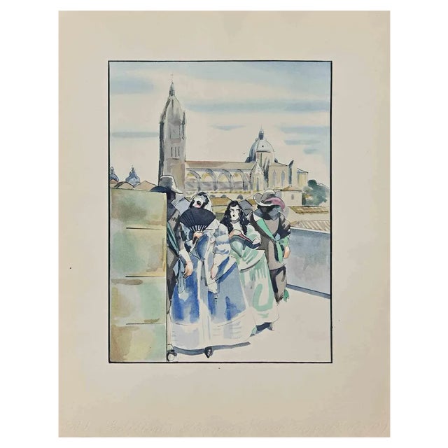 Hermann Paul, La Promenade, Watercolor, Early 20th Century For Sale