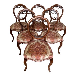 Victorian Carved Walnut Dining Chairs, Set of 6 For Sale