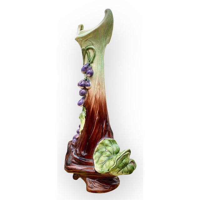 An Art Nouveau Plums Design Majolica Amphora Vase For Sale - Image 16 of 17
