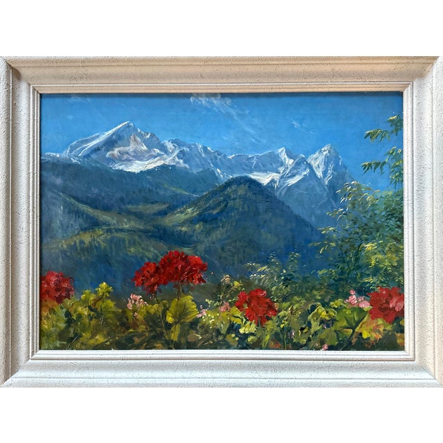 Max Rabes, View from the Obersalzberg Toward the Hochkalter and Reiter Alpe, Berchtesgaden Alps, 1930s, Oil Painting on Canvas For Sale - Image 11 of 11